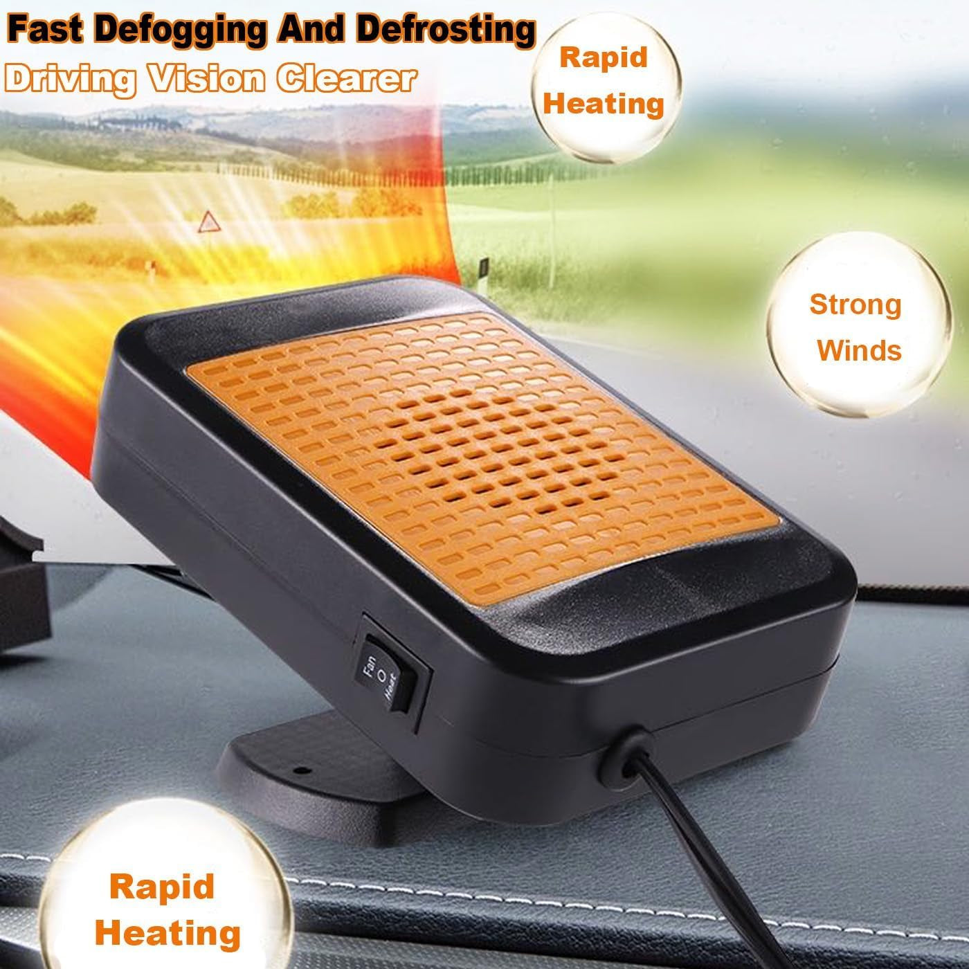 Efficient 12V Portable Car Heater & Defroster – 200W Fast Heating & Cooling Fan with 360° Rotatable Base for Winter Driving in Cars, Trucks, SUVs, and RVs