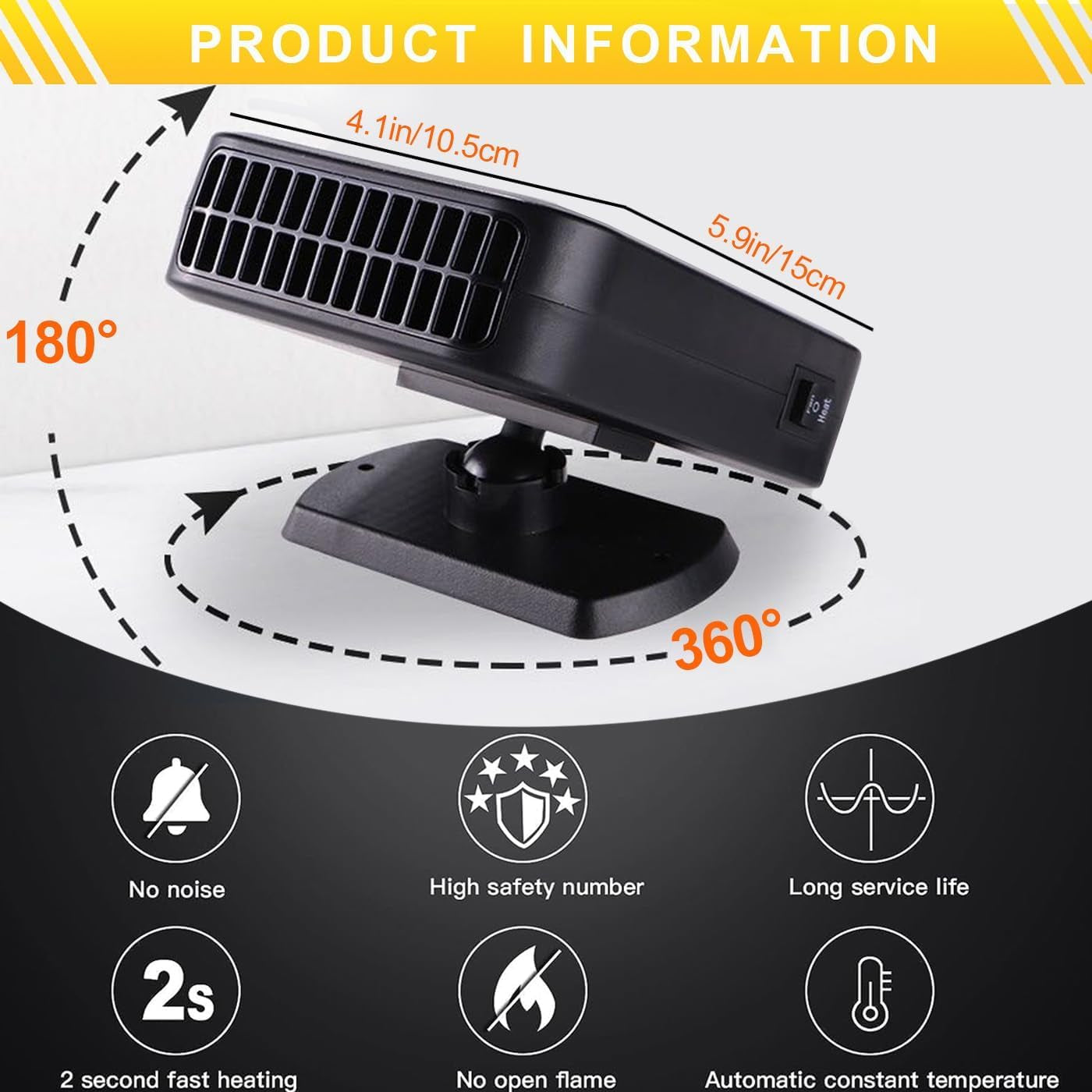 Efficient 12V Portable Car Heater & Defroster – 200W Fast Heating & Cooling Fan with 360° Rotatable Base for Winter Driving in Cars, Trucks, SUVs, and RVs