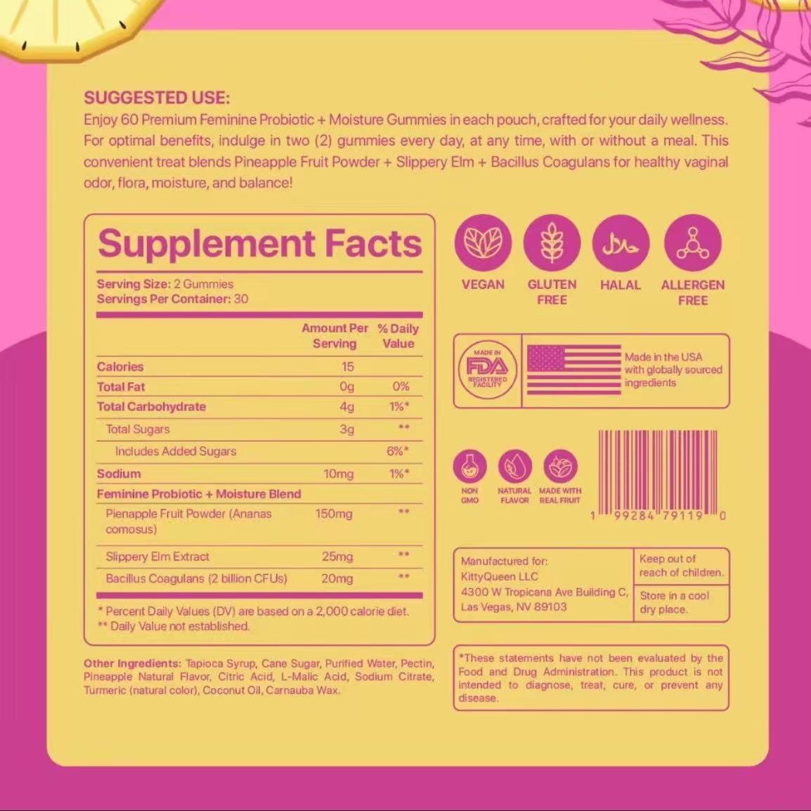 Women Pineapple Probiotic Gummies for Ph Balance & Immune