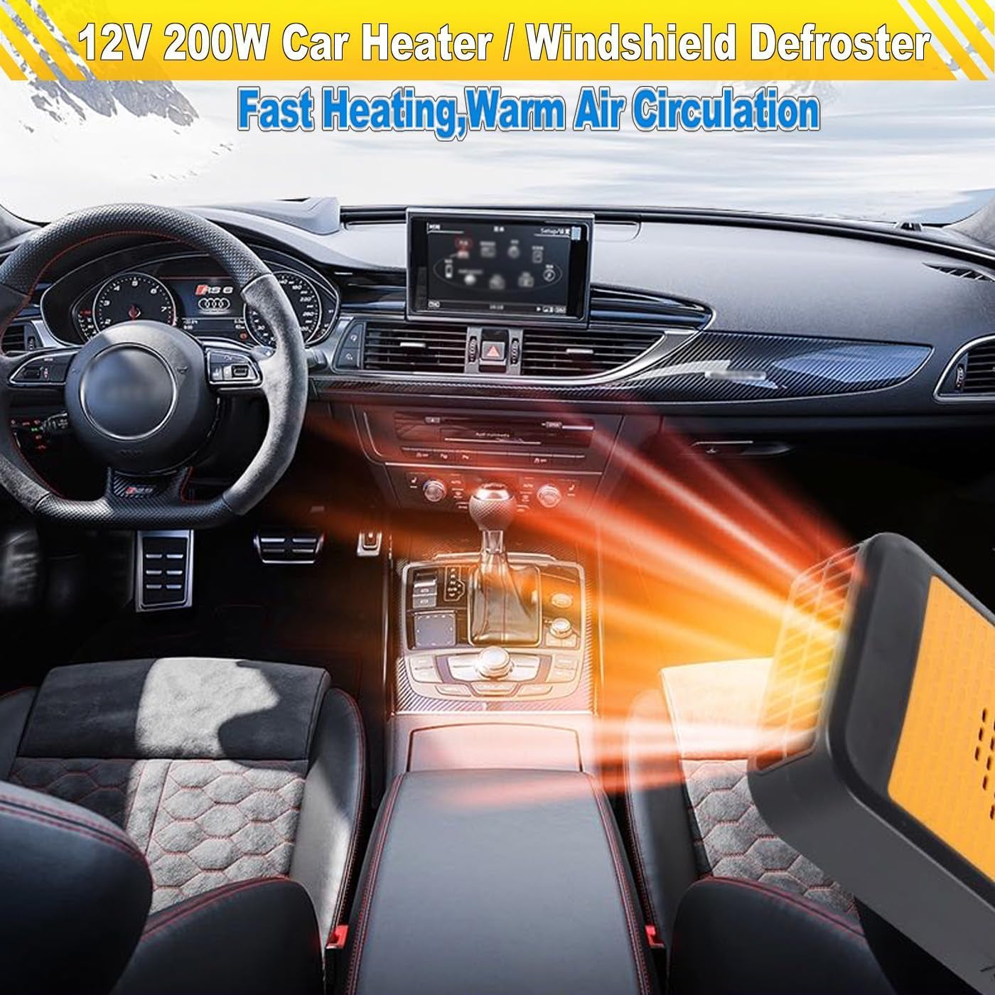 Efficient 12V Portable Car Heater & Defroster – 200W Fast Heating & Cooling Fan with 360° Rotatable Base for Winter Driving in Cars, Trucks, SUVs, and RVs
